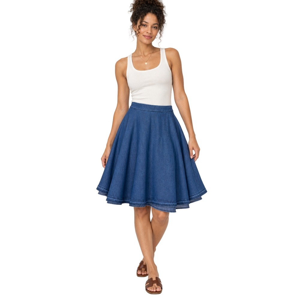 Tina + Jo Anthropologie Tencel Denim Circle Skirt Raw Hem Made USA Small